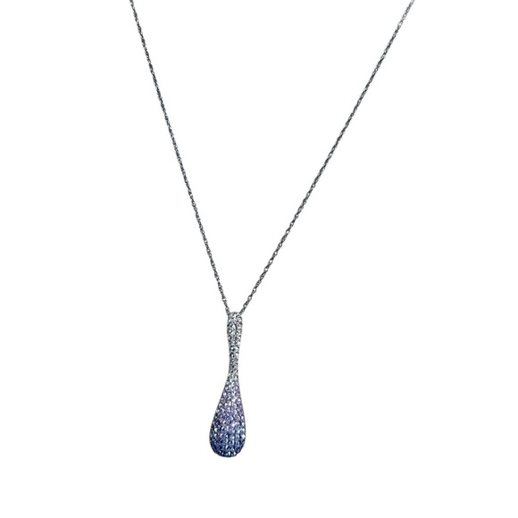 Sterling Silver Purple Ombre Fade Teardrop Pendant Necklace - Picture 2 of 7
